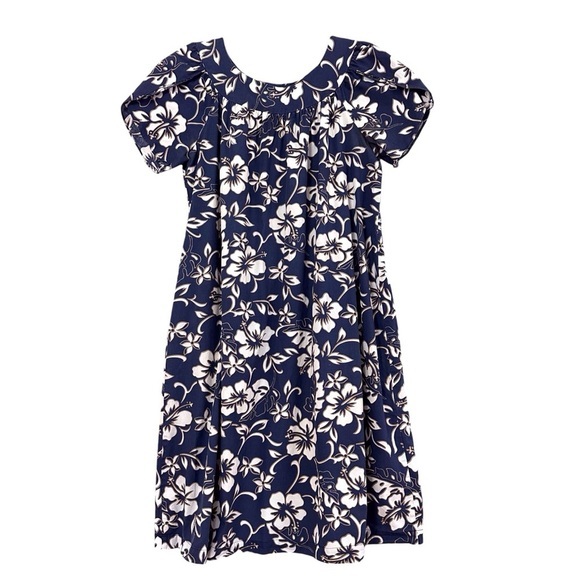 HILO HATTIE Hawaiian Originals Blue‎ and White Hibiscus Dress Womens Size L - Picture 1 of 13